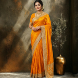 Mustard yellow simaya georgette with  zari and stone work 