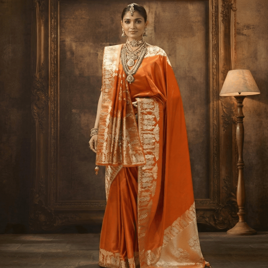 Orange Banarasi Silk Saree