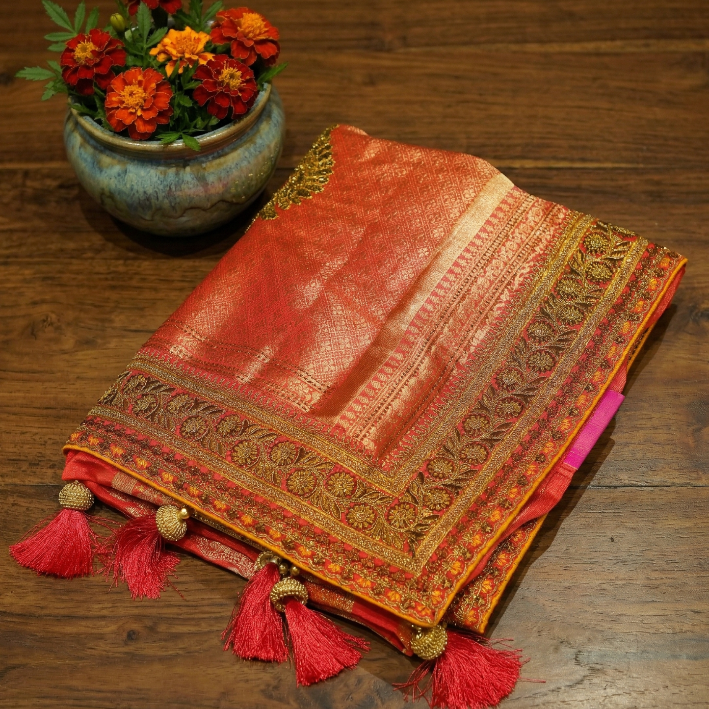 Premium Orange Dolla Silk Saree