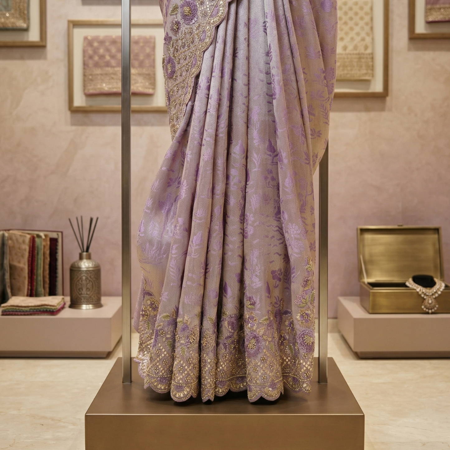 Royal Lilac Jamawar Saree