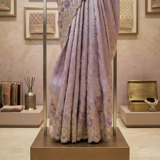 Royal Lilac Jamawar Saree