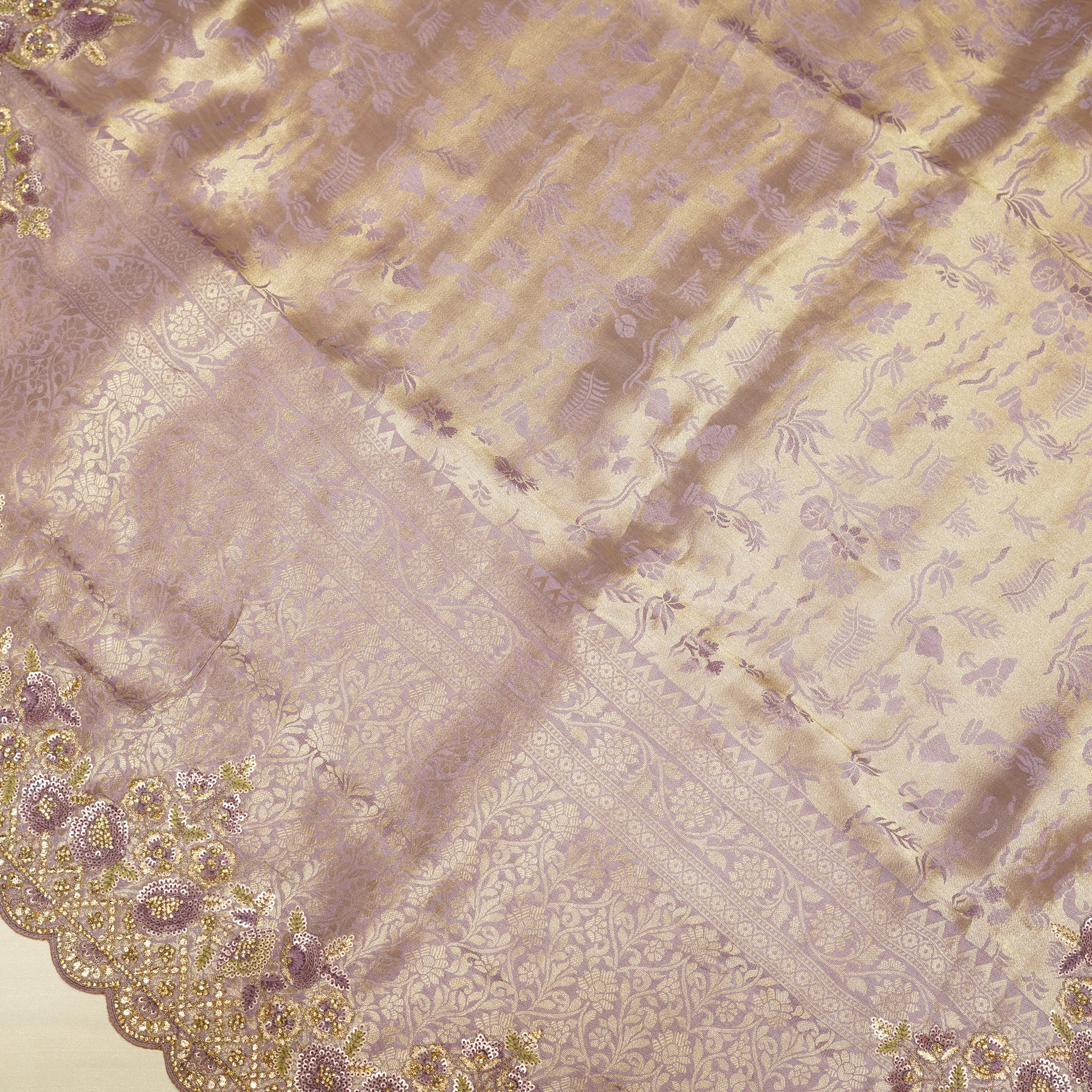Royal Lilac Jamawar Saree with Rich Zari and Stone Work
