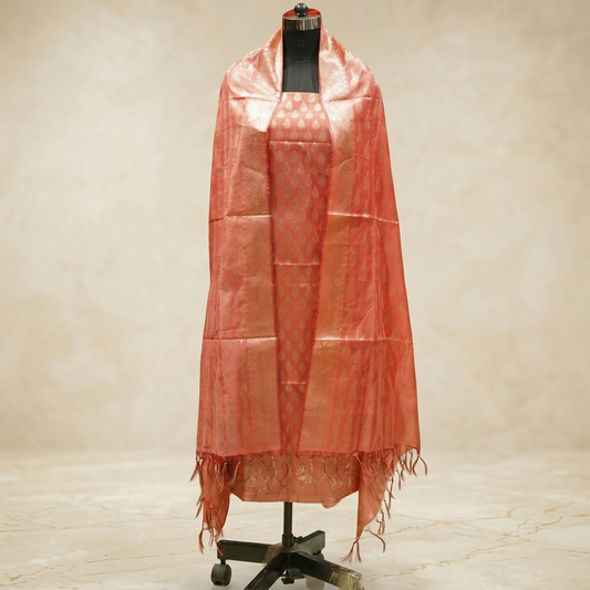 Peach Orange Banarasi Silk 3-Piece Suit Fabric