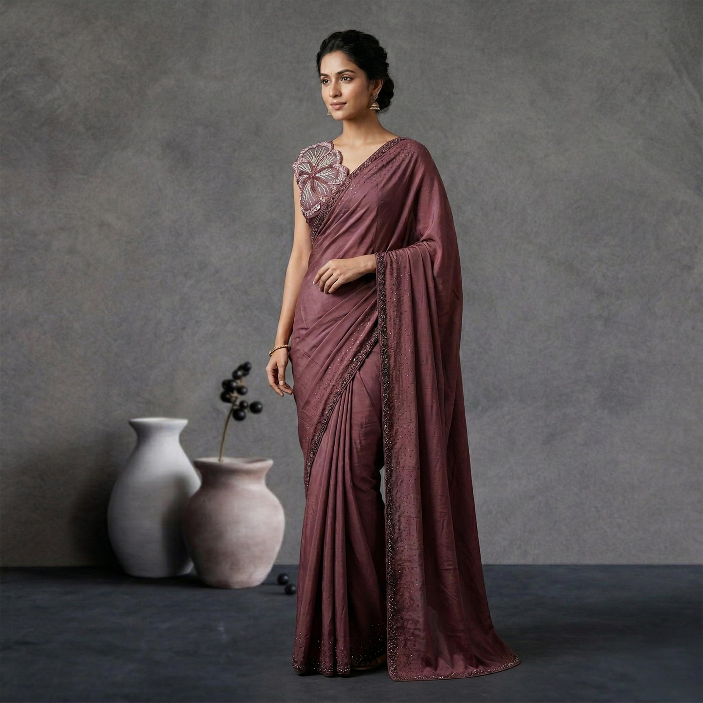 Maroon Crepe Saree