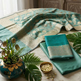 Teal Blue Banarasi Silk 3-Piece Suit Fabric