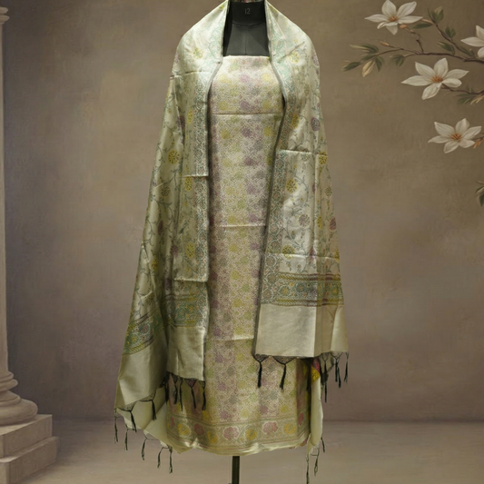 Grey Banarasi Silk 3-Piece Suit Fabric