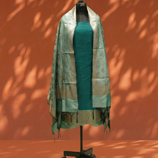 Teal Blue Banarasi Silk 3-Piece Suit Fabric