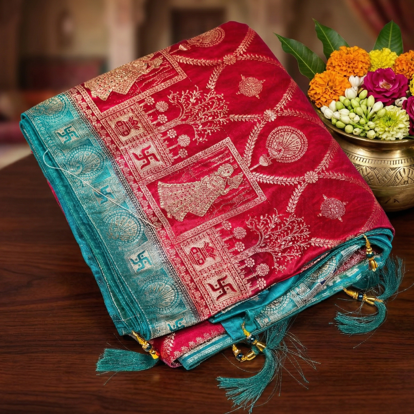 Turquoise Blue Zari  Saree