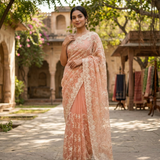 Peach Floral Net Saree