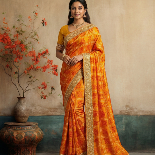 Mustard Yellow Bandhani Saree