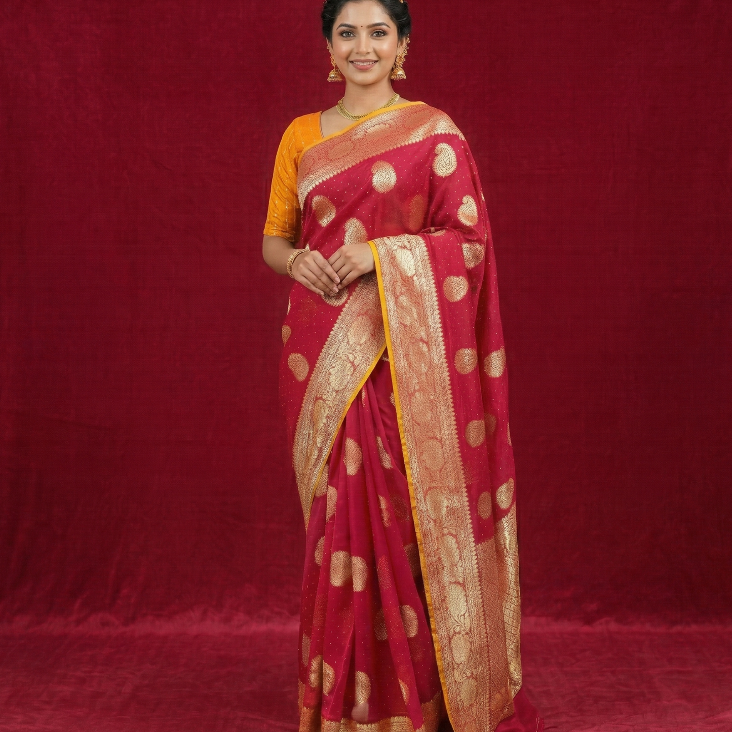Dark Maroon Gold Saree