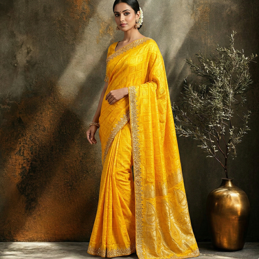 Royal Golden Yellow Matka Silk Saree