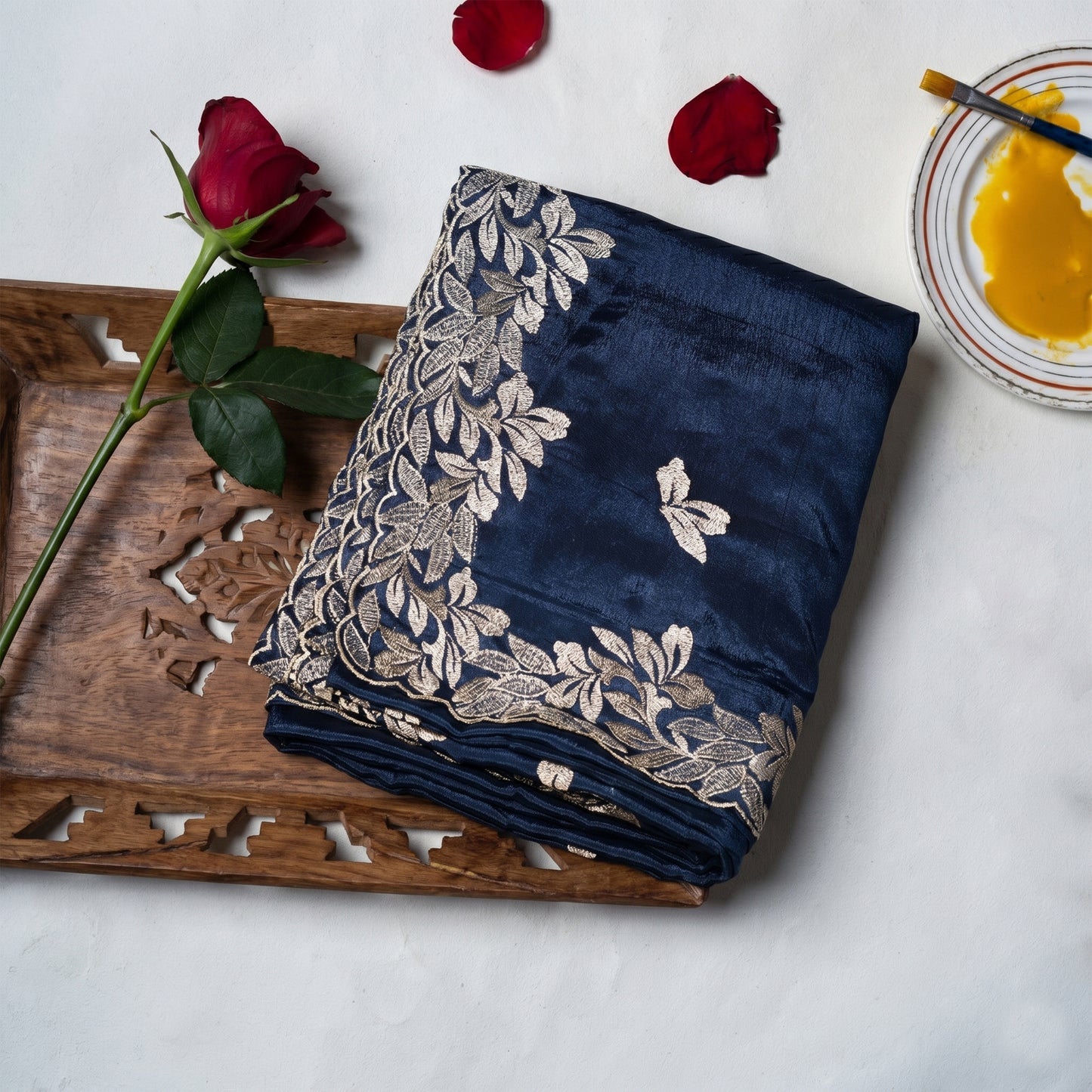Dark Blue Crepe Saree