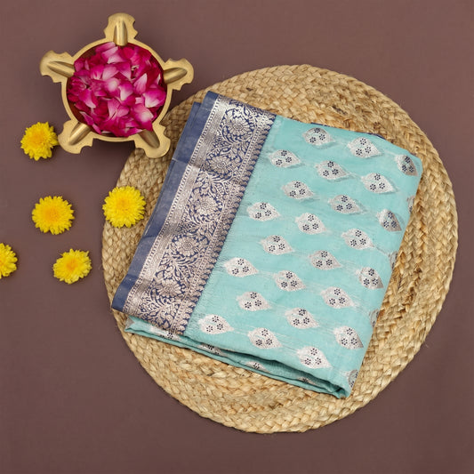 Sky blue cotton silk saree