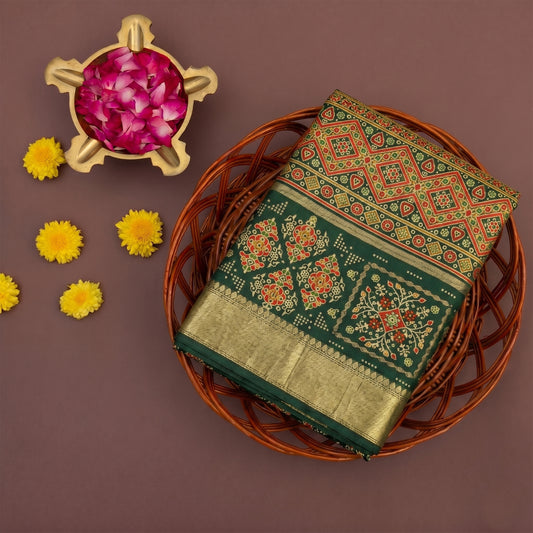 Green Georgette Bandhani Print Saree