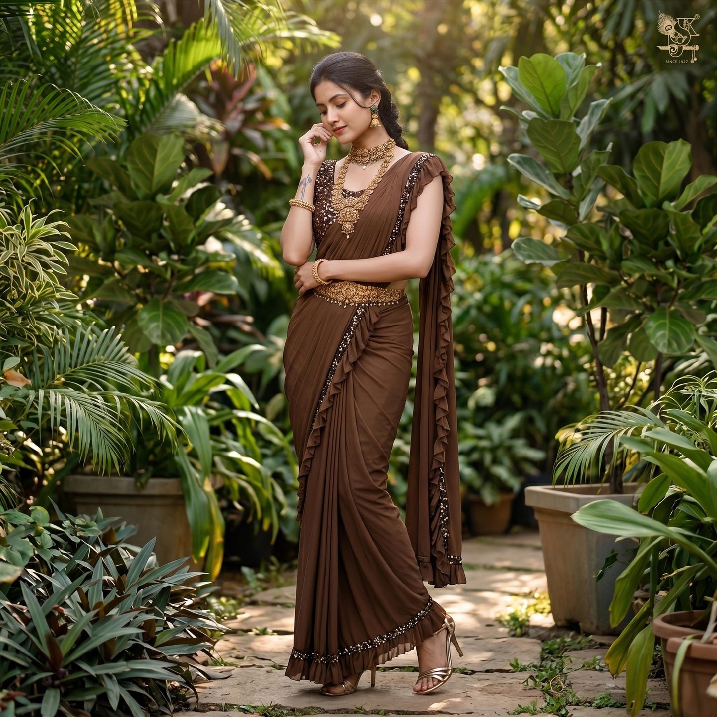 Brown Saree Frill Saree