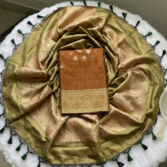 Brown Banarasi Silk 3-Piece Suit Fabric